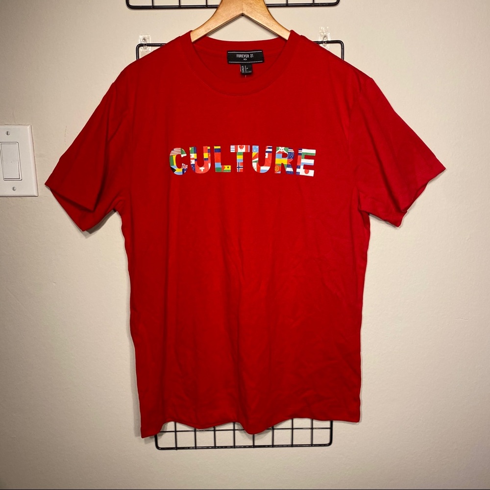 FOREVER21 MEN RED CULTURE GLOBAL SHIRT